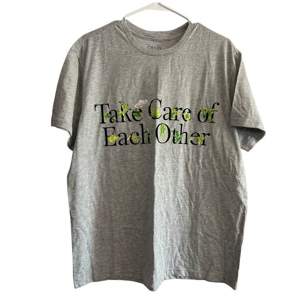 ZOE + LIV New "Take Care of Each Other" Gray Graphic Tee Size XL - Picture 1 of 3